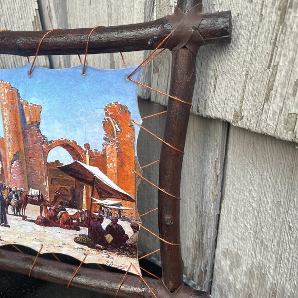 Samargand Bibixonim Oil Painting Print On Lamb Skin Ancient Street Scene - Picture 4 of 5